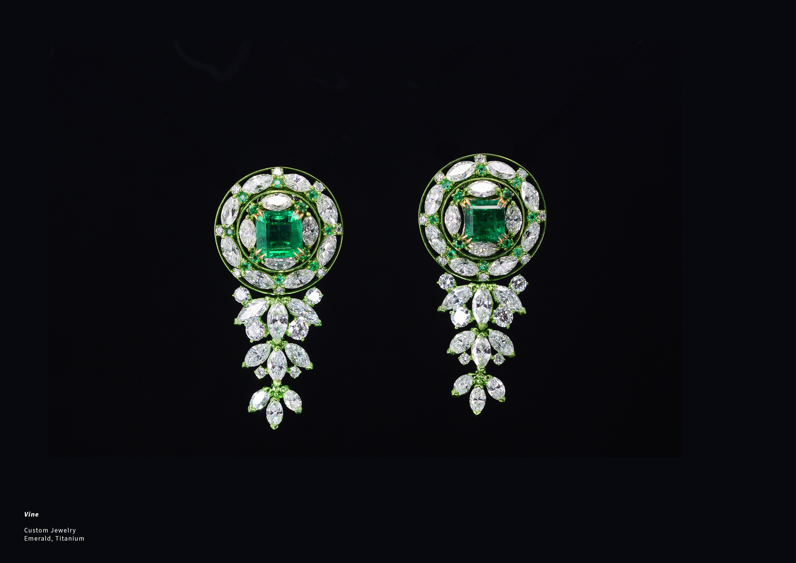 Vine earrings — emeralds of 7.66 and 8.37 mm